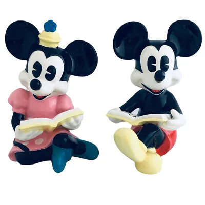 Vtg Mickey Minnie Mouse Reading Book Pie Eye Disney Ceramic 7  Bookend Figurines • $45.49