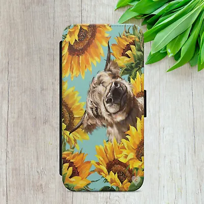 £5.49 • Buy Highland Cow Floral Gift Flip Wallet Phone Case Cover For Iphone Samsung Huawei