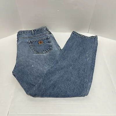 Vintage Carhartt Jeans B17 HDK 42 X34 Light Blue Denim Ripped Made In USA • $19.95