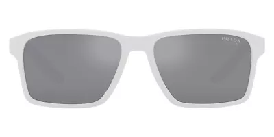 Prada PS 05YS Men Sunglasses White Rubber Frame Light Blue Mirrored Silver Lens • $232.82