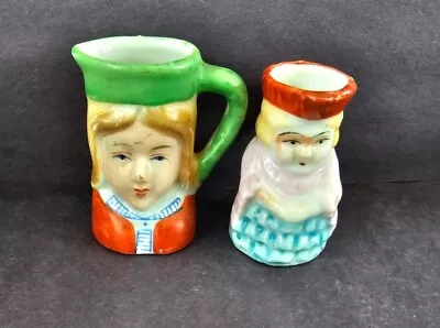 Vintage 2 Women Mini Toby Mugs Mrs. Gamp Occupied Japan Grn Handle Marked Japan  • $16.89