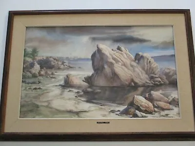 Vintage Signed  Painting  Early California Landscape  Monterey Rocks Beach 1950' • $770
