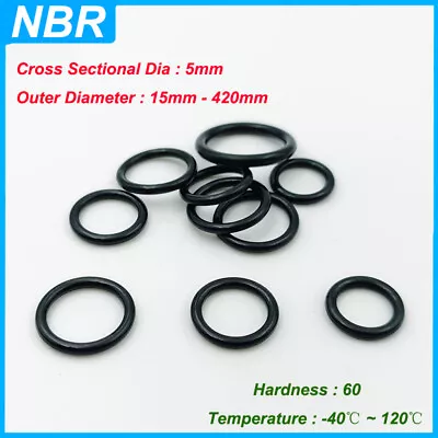 $3.36 • Buy NBR Black O Ring Metric Nitrile Rubber Orings Gasket Resistant Seals THK 5mm