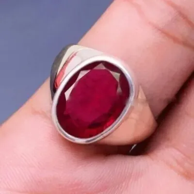 Man Ruby Rings Natural Ruby 925 Silver Ring Gift For Him Mens Yaqoot Ring Hand • $230.54