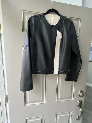 Ellen Tracy Leather Suede Reversible Jacket Black/beige Size 6/8 M Zipper $250 • $29.99