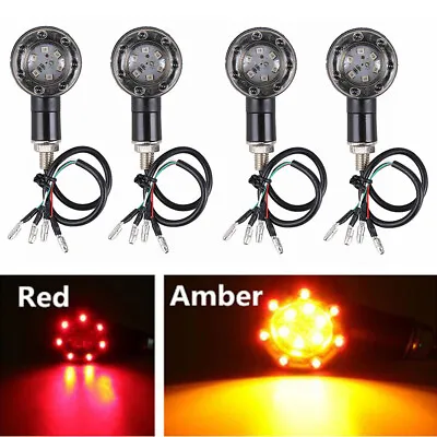 Black Motorcycle Bullet LED Turn Signal Amber Light Indicator For Harley Chopper • $10.50