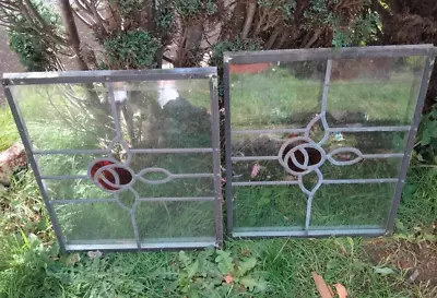 2 X Leaded Glass Red And Clear Double Glazed Windows 45.5x38.5. • £75