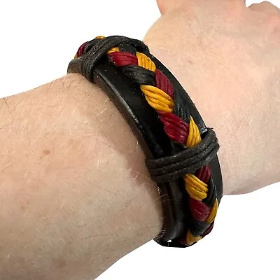 Handmade Black Leather Braided Bracelet Wristband Bangle Mens Womens Jewellery • £4.99