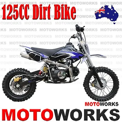 MOTOWORKS 125CC DIRT TRAIL PIT MOTOR 2 WHEELS PRO BIKE Kick Start BLUE • $899