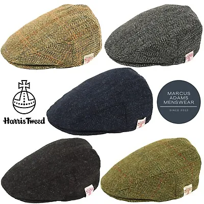 Harris Tweed Flat Cap Herringbone Windowpane Check 100% Pure Scottish Wool Hat • £24.99