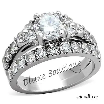 2.50 Ct Round Cut Cz Silver Stainless Steel Wedding Ring Set Women's Size 5-10 • $17.99