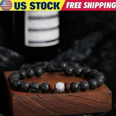 Volcanic Stone Bracelet For Men Lava Rock Wooden 8mm Beads Bracelet Jewelry Gift • $4.99