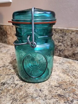 Vintage Ball Ideal Aqua American Eagle Mason Pint Jar • $15