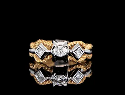 $2150 18K Yellow White Gold Three Round Diamond Mesh Shank Ring Band Size 6.25 • $1150