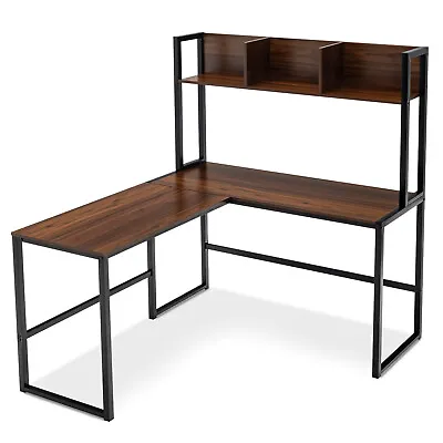 55  L-Shaped Desk Writing Desk Corner Computer Desk W/Open Storage Hutch Walnut • $129.99