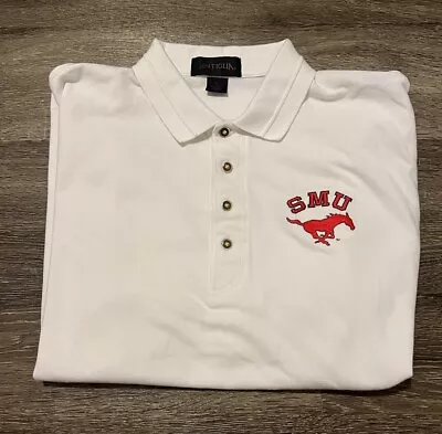 VINTAGE Antigua Golf Polo Shirt Mens Large White SMU MUSTANGS Cotton • $17