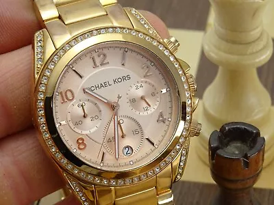 MICHAEL KORS Blair 38mm Ladies Rose Gold Bracelet Chronograph Wristwatch MK-5263 • $29.05