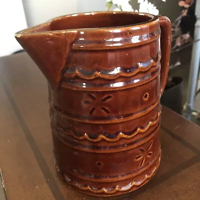 Vintage Marcrest Stoneware Brown Daisy Dot Water Pitcher 6” Oven Proof USA • $14.95