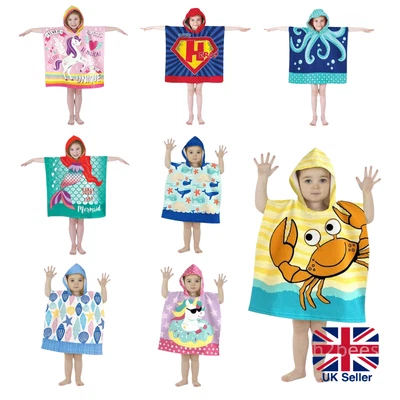 £7.59 • Buy Kids Toddlers Hooded Poncho Towel Childrens Beach Swimming Changing Robe