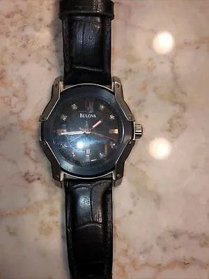 Bulova C967159f Men’s Black Quartz Watch With A Black Leather Band. • $59.95