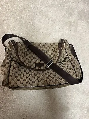 Auth Gucci Shoulder Diaper Bag Monogram Canvas Beige Crossbody 123326 - See Pix! • $55