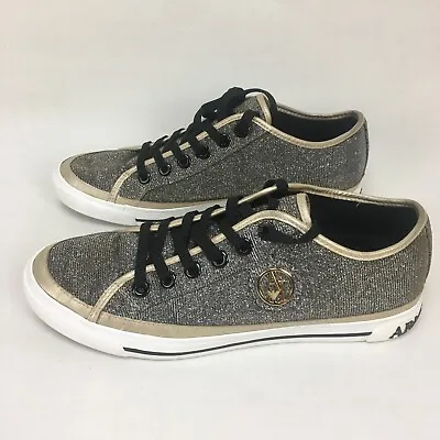 £59.95 • Buy ARMANI SHOES TRAINERS Gold Black Glitter Low Tops Lace Up UK 7.5 Womens