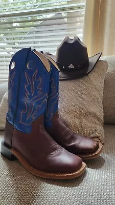 Cody James Blue & Brown Leather Flame Cowboy Western Boots Boys Size 4D + XL Hat • $54.95