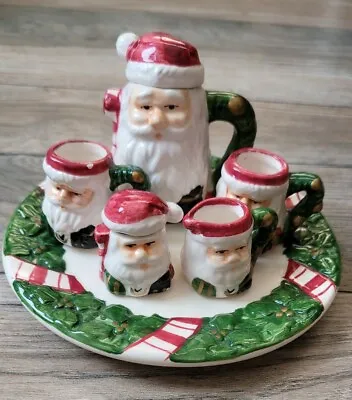 Miniature Mini Tea Set Theme Christmas Holiday Design Santa Clause 8 Piece • $17.47