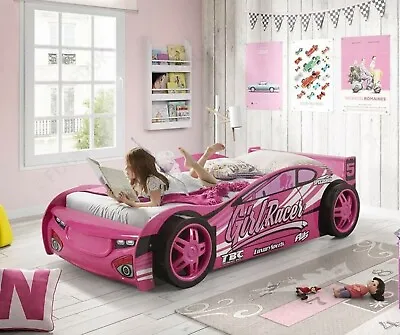 New Single 3ft Kids Pink Car Bed  + Mattress Girl's Children's Novelty • £349