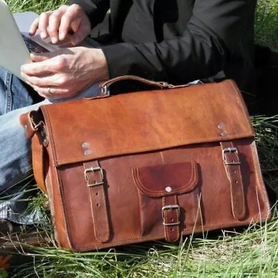 Genuine Vintage Brown Men's Leather Messenger Bag Shoulder Laptop Bag Briefcase • $89.91