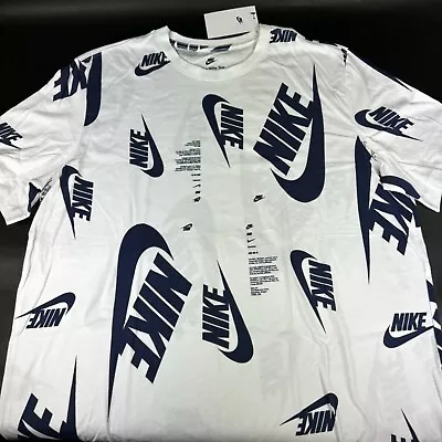 Men's T-shirt Nike Short Sleeve Athletic White Blue Nike Graphic Printed XL-2XL • $21.97