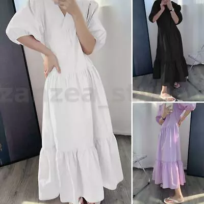 Womens Summer Puff Short Sleeve Casual Oversized Cocktail Club Swing Maxi Dress • $30.64