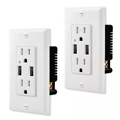 2Pack Wall Outlet Receptacle With USB Ports 15A Tamper Resistant TR Socket White • $26.69