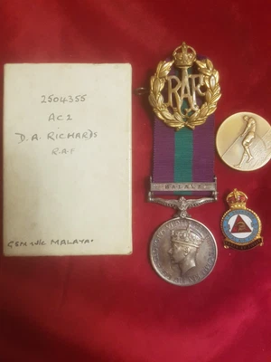 £80 • Buy MEDAL  RAF  FOR MALAYA AWARDED  TO 2504355 D.A.Richards RAF