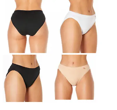 UK Ladies La Marquise 1008 High Leg  Knickers 95% Cotton Comfort Briefs 3 Pairs • £13.49