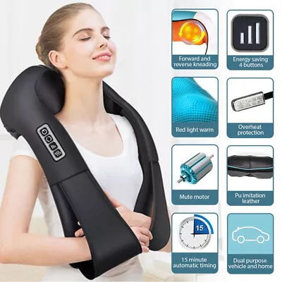 Electric Shiatsu Neck Shoulder Back Massager With Heat Kneading Home Car Office • £22.44