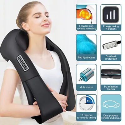 With Heat Shoulder Back Shiatsu Kneading Home Car Office Electric Neck Massager • £20.64