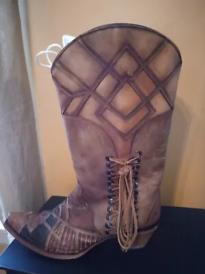 Western Corral C3189 Honey Lizard Laser Overlay And Lace Up Boots • $65.99