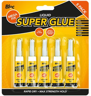 5 Pack 3g SUPER GLUE Strong Bond Adhesive Plastic Glass Wood Rubber Metal UK • £2.69