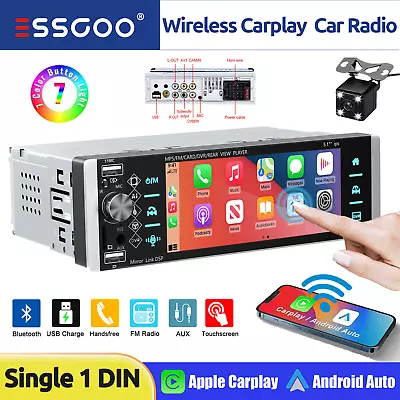 Single 1 DIN 5  Car Stereo Wireless Apple CarPlay /Android Auto BT FM-Radio 2USB • $99.39