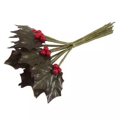 Holly Leaves And Berries 12 Stems Christmas Decoration Artificial • £3.75