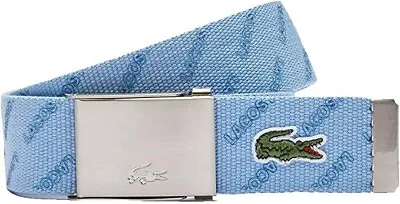 Lacoste Made In France Engraved Buckle Woven Logo Belt RC4031-G04 Blue 100cm • £43.75