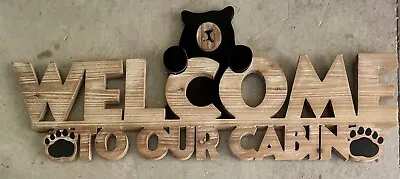 Welcome To Our Cabin Wood Sign Outdoors Bears ￼Wall Hanging Home Decor 35 X 14” • $25