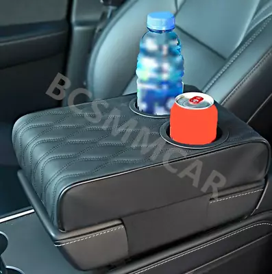 Car Armrest Box Cushion Pad Cover Heighten Mat With Rear Seat Cup Holder Storage • $32.89