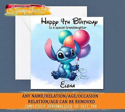 Personalised Childrens Birthday Card Daughter LILO AND STITCH Kids NAME RELATION • £2.99