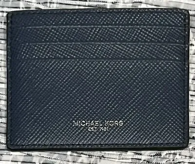 Michael Kors Harrison Tall Men Credit Card Case Wallet Navy Leather • $14
