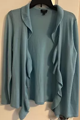 Talbots Womens Merino Open Front Ruffled Edge Cardigan Light Green Medium • $15