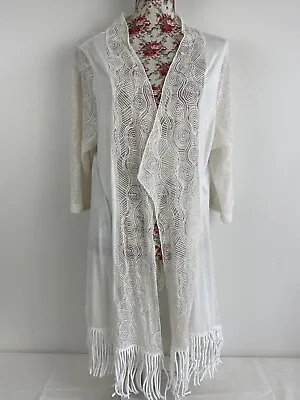 Lifewear Kimono Kaftan Tunic Size XL/XXL Ivory White Flared Sleeve Tasselled Top • $17.99