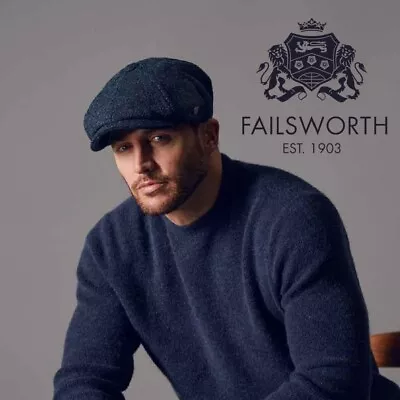 Failsworth Harris Tweed 'Carloway' Bakerboy / Newsboy Cap In Blue Up To 63cm XXL • £39.99