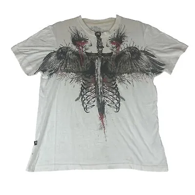 Y2K Marc Ecko Gothic Wings Knife White T-Shirt Size M Grunge • $22.99